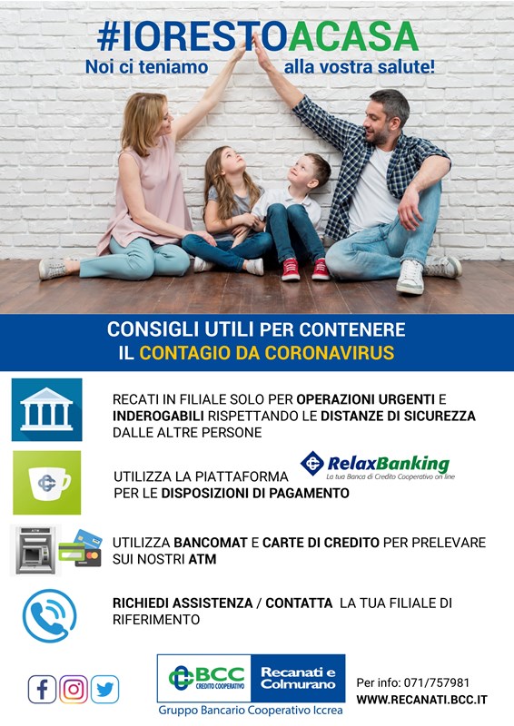 Informativa BCC Recanati e Colmurano #iorestoacasa io sto a casa BCC