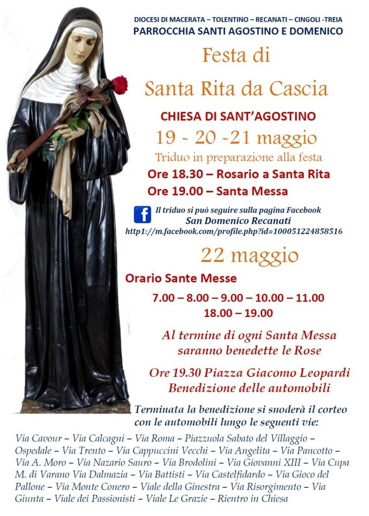 Messe all’aperto nel chiostro di sant’Agostino per santa Rita calendario festa Santa Rita