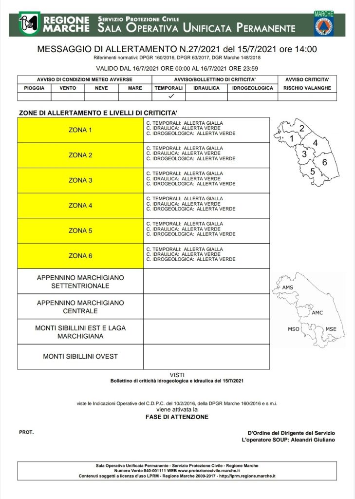 Allerta meteo per domani 16 luglio.
