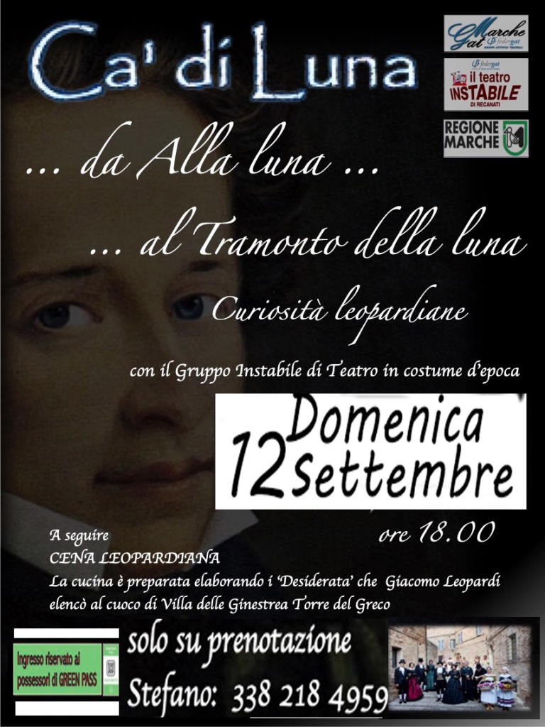 Degustazione leopardiana a Cà di Luna inizio ore 18.00 col Gruppo Instabile di Teatro