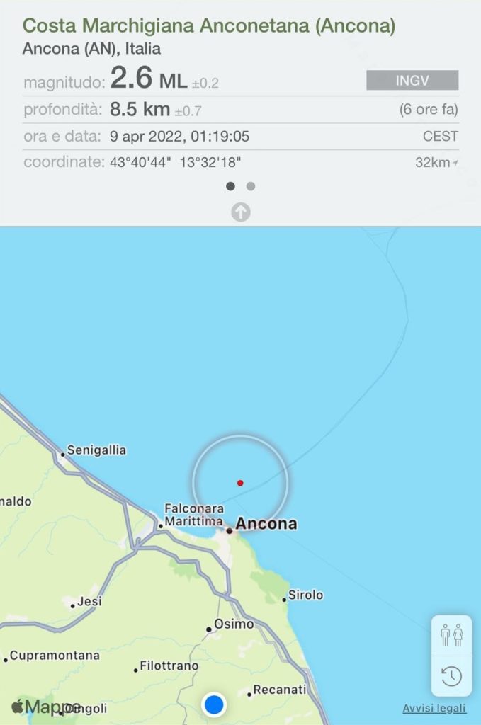 Scossa di terremoto nella notte a largo di Ancona