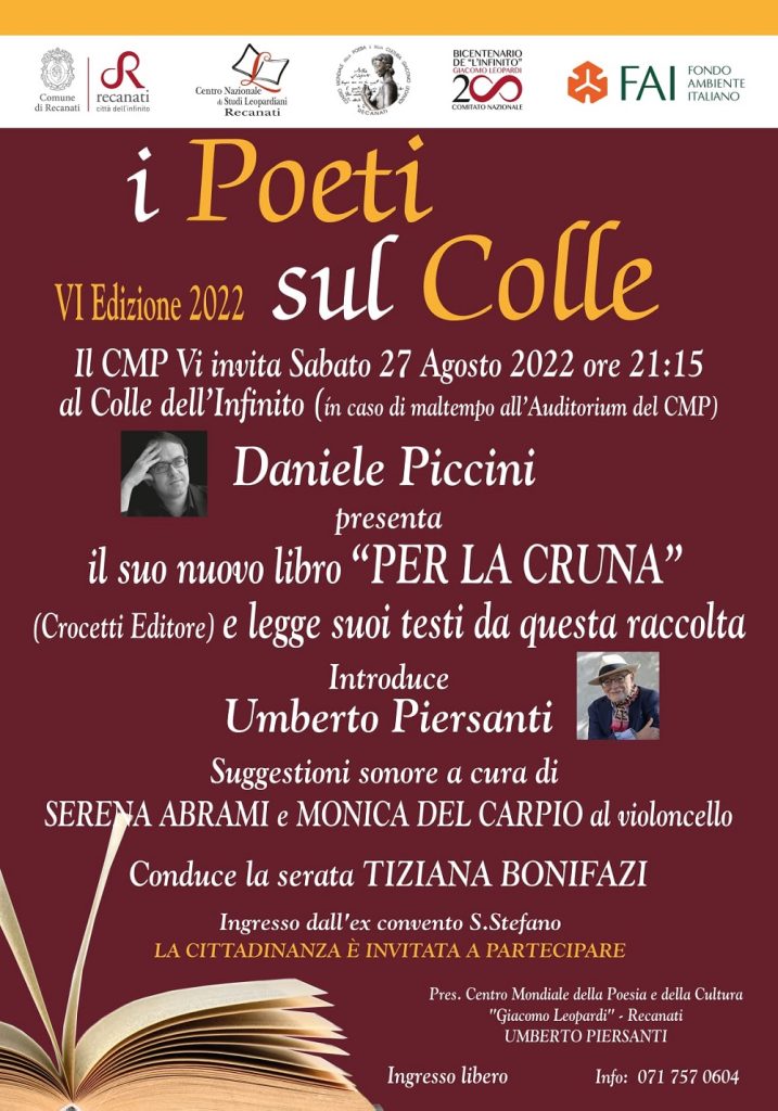 i Poeti sul Colle – Recanati sabato 27 agosto sull’Orto del Colle dell’Infinito