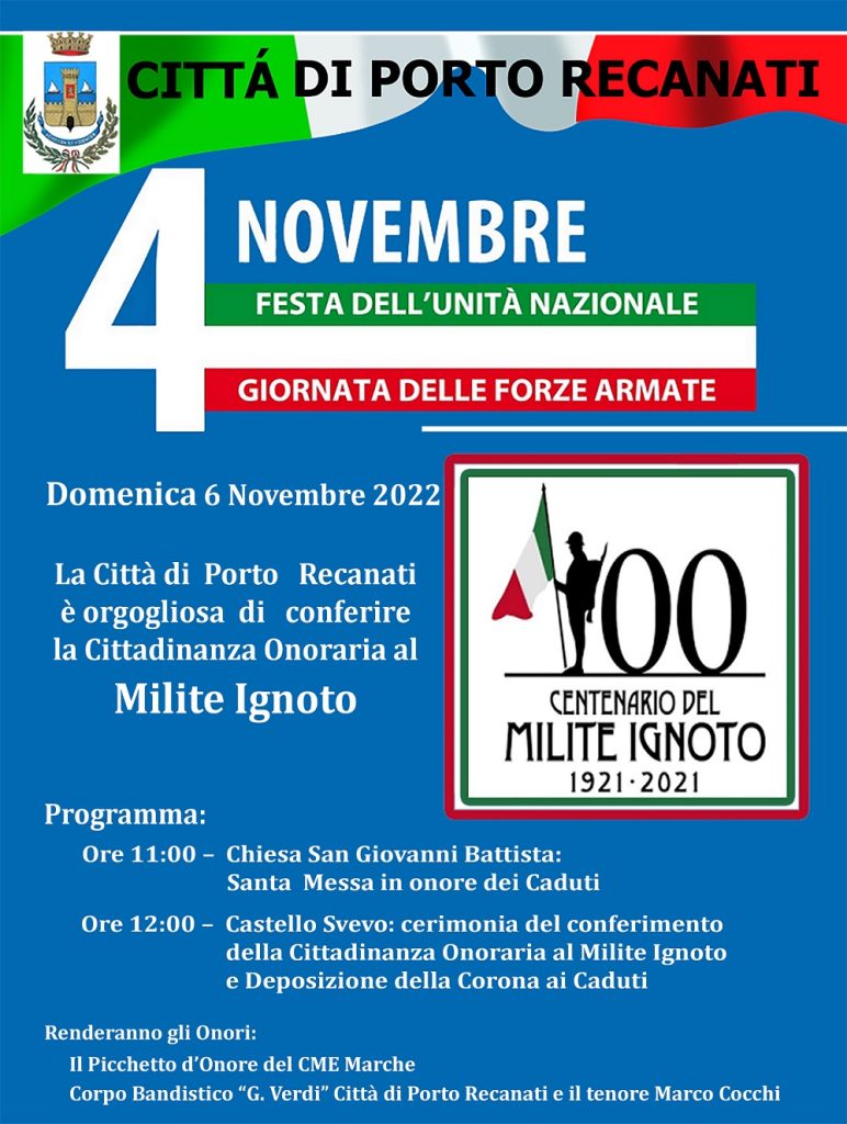 Festa dell’unità Nazionale e Giornata delle Forze Armate a Porto Recanati