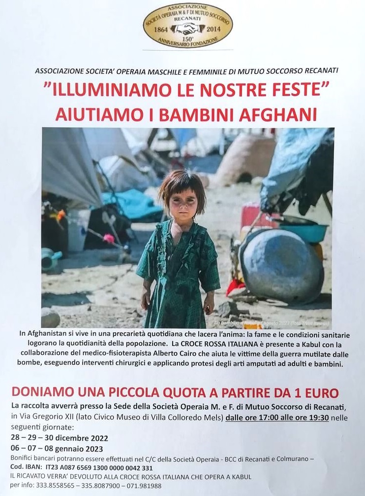 La Società Operaia di Recanati lancia l’appello per aiutare i bambini afgani