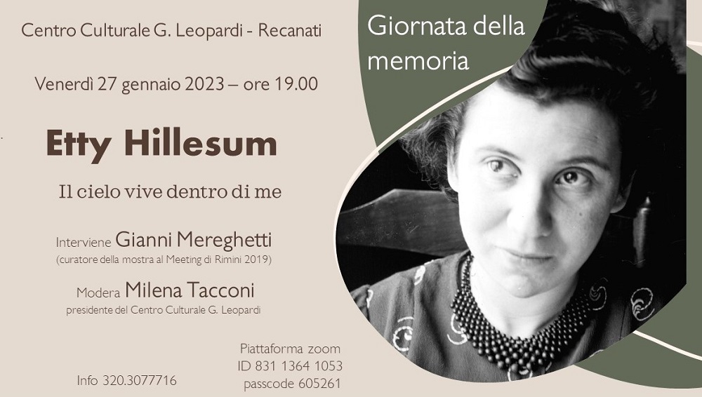 Giornata della memoria: il centro Leopardi organizza un incontro online sulla figura di Etty Hillesum