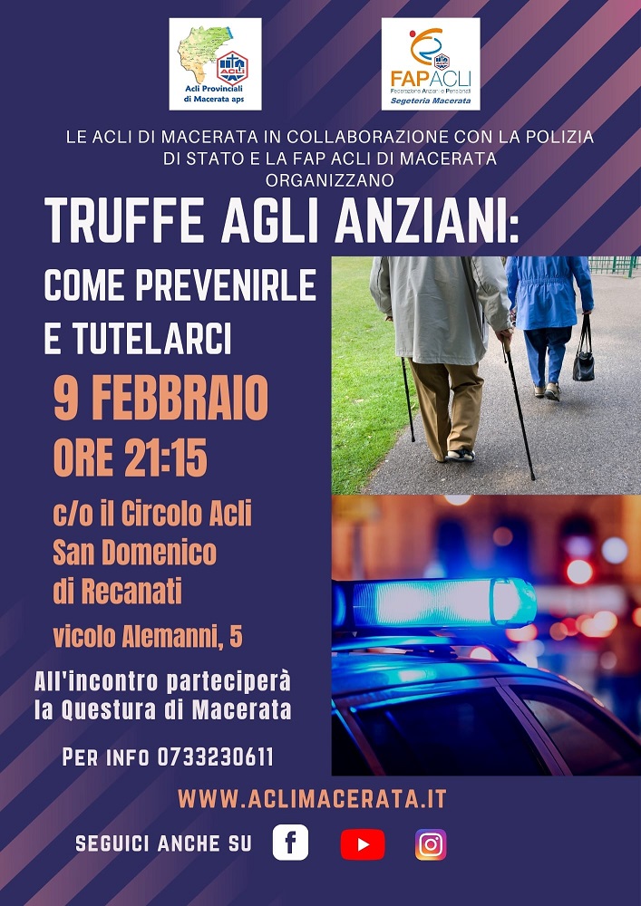 Come prevenire le truffe agli anziani: se ne parla al Circolo Acli San Domenico a Recanati