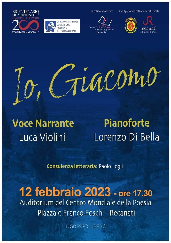 “Io Giacomo”: lo spettacolo alle ore 17,30 e 19,30 a Recanati