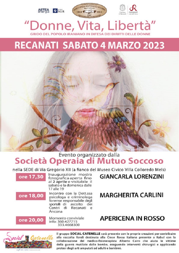 “Donne, Vita, Libertà”, l’evento SOMS Recanati per la Giornata internazionale della Donna