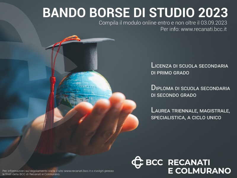 BCC Recanati e Colmurano: aperto il bando per l’assegnazione delle borse di studio 2023
