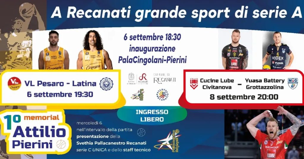 Mercoledì 6 Settembre l’inaugurazione ufficiale del PalaCingolani-Pierini