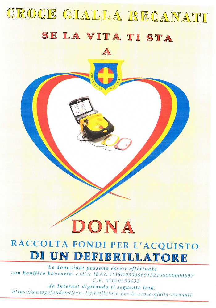 Recanati: Croce Gialla – raccolta fondi per l’acquisto di un nuovo defibrillatore