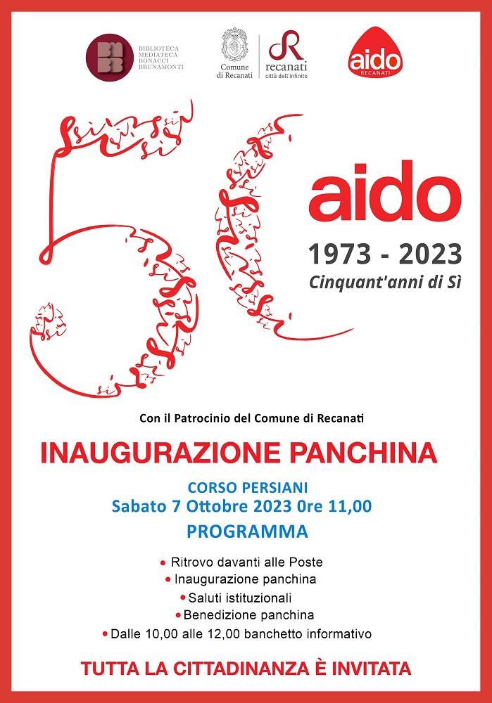 A Recanati inaugurazione della Panchina per i 50 anni dell’Aido
