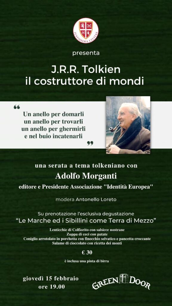 Giovedì 15 febbraio Iustissima Civitas presenta “J.R.R. Tolkien costruttore di mondi”