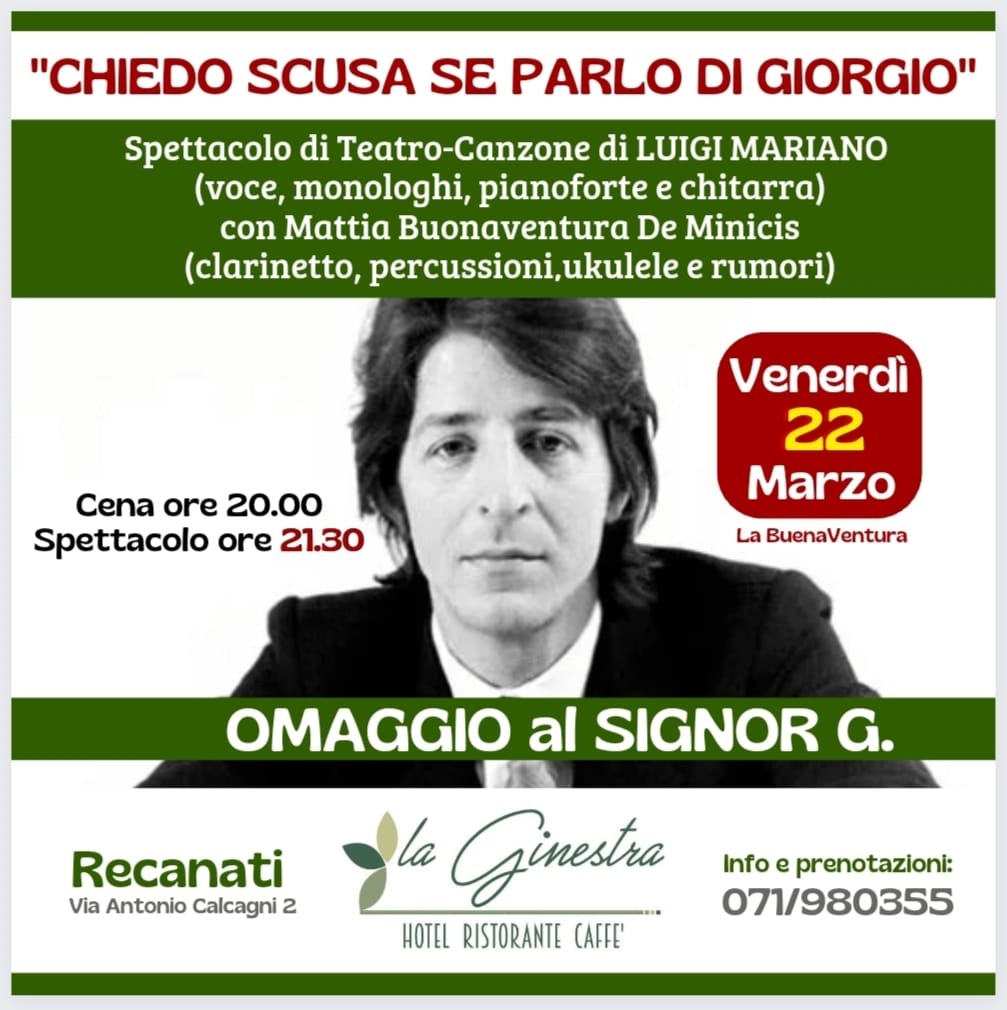 “Chiedo scusa se parlo di Giorgio” all’Hotel La Ginestra di Recanati