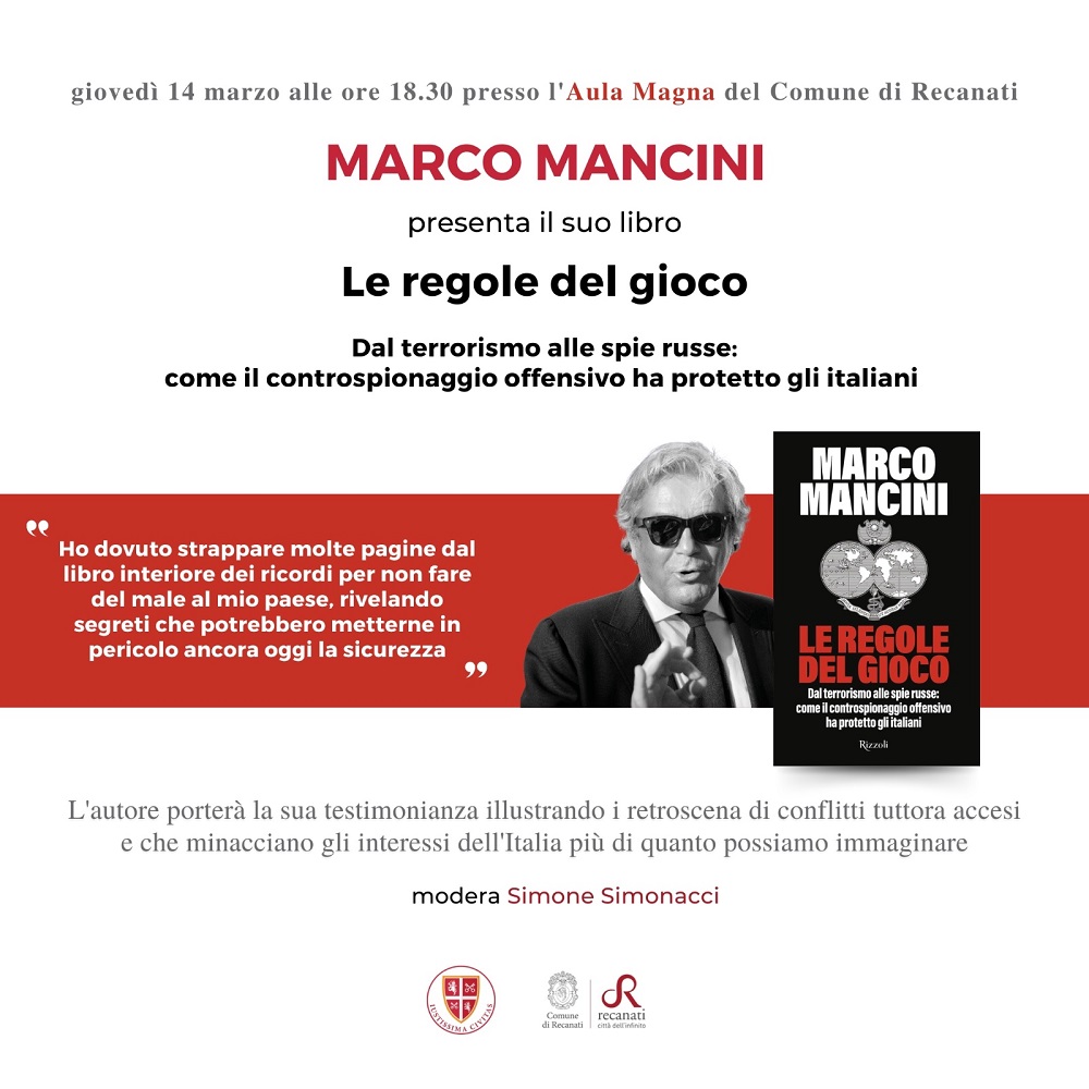 A Recanati Marco Mancini, ex-Dirigente dei Servizi Segreti, su iniziativa di Iustissima Civitas