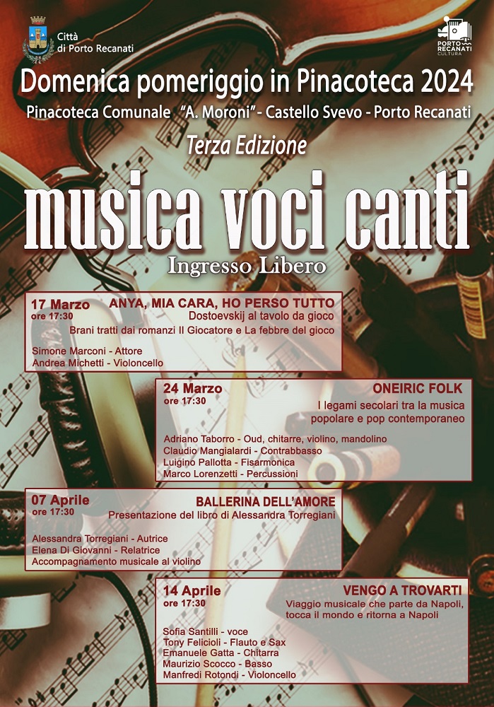Da Domenica 17 marzo a Porto Recanati al via la terza edizione della rassegna culturale “Musica Voci Canti”