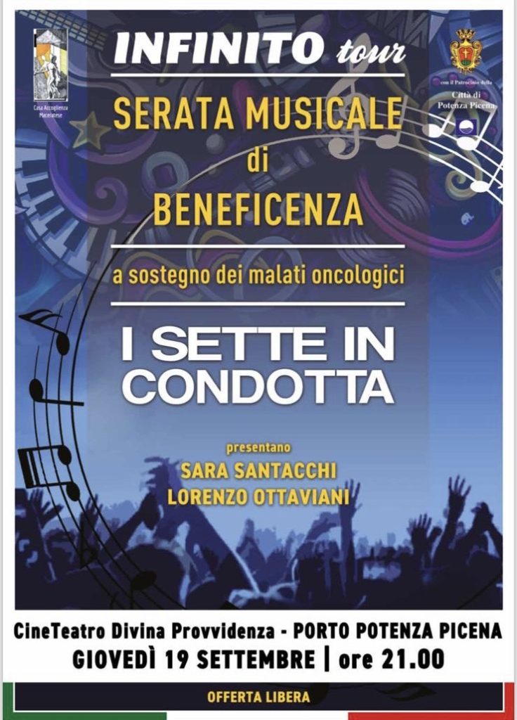 Infinito Tour a Porto Potenza: serata di solidarietà per la Casa Accoglienza Maceratese con “I sette in condotta”