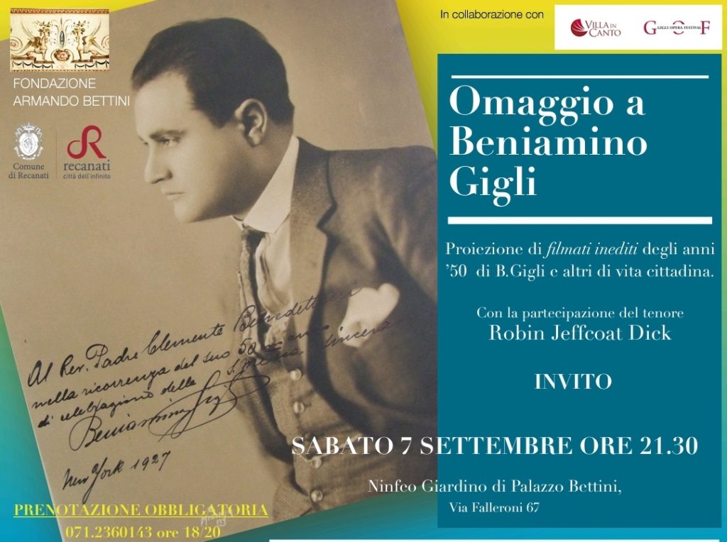 Una serata dedicata a Beniamino Gigli nel Ninfeo Giardino di casa Bettini a Recanati