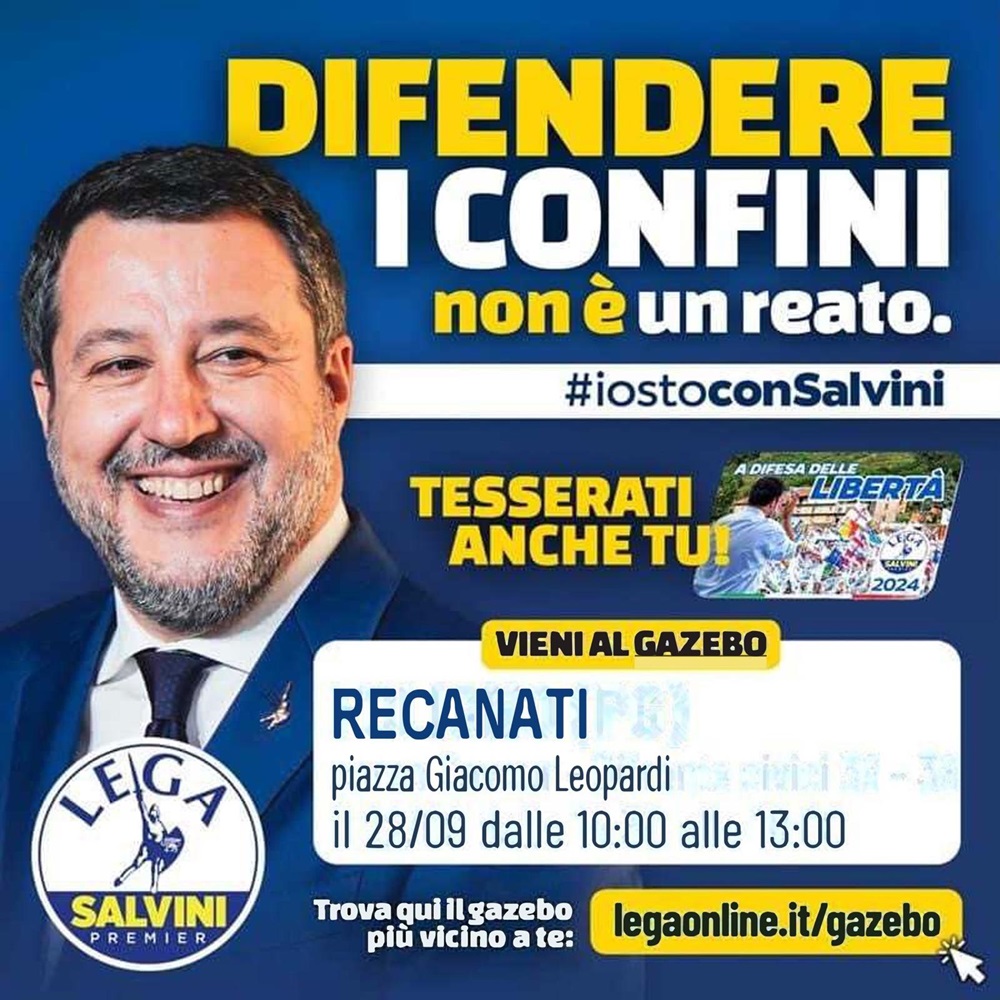 Processo Open Arms, gazebo della Lega a Recanati per sostenere il vicepremier Matteo Salvini