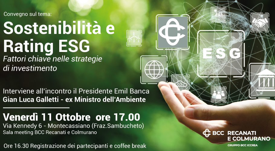 Recanati. Con la BCC si parla di “Sostenibilità e rating ESG – Fattori chiave nelle strategie di investimento”