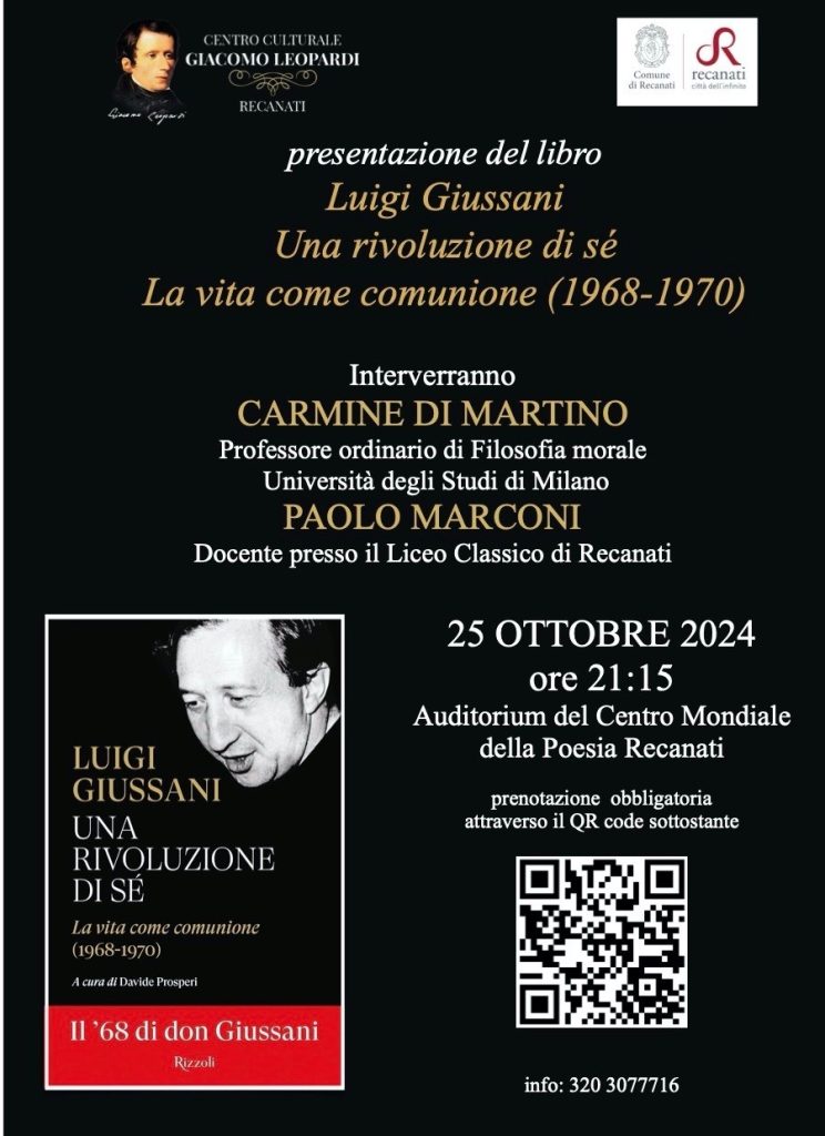 Il Centro Culturale Giacomo Leopardi presenta il nuovo testo di Luigi Giussani “Una rivoluzione di sé”