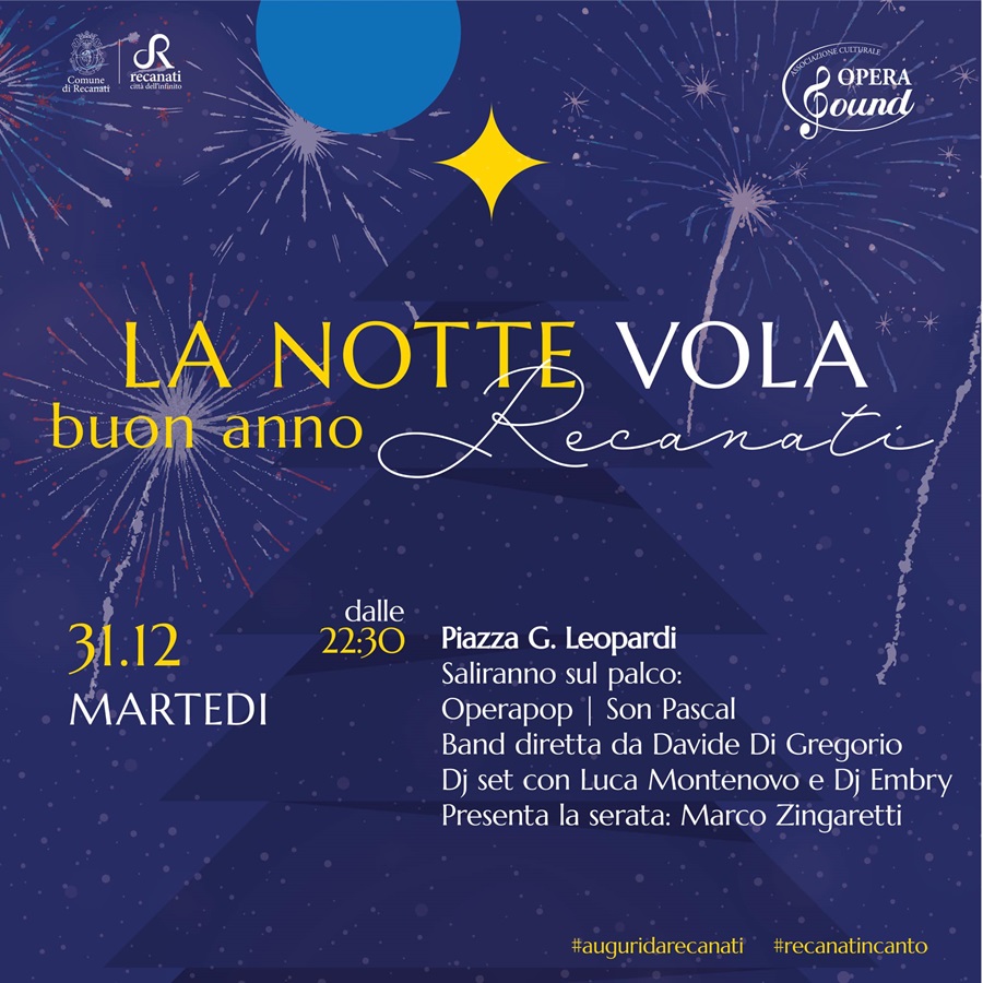 La ‘Notte vola’ a Recanati, capodanno con i fuochi d’artificio in piazza Leopardi