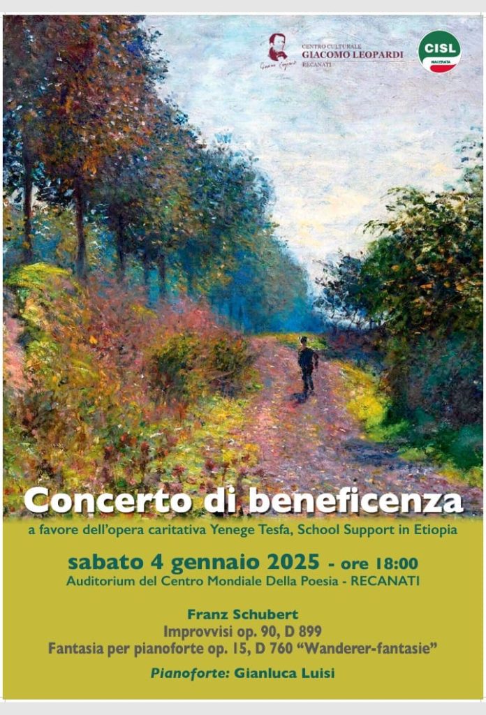 A Recanati concerto di beneficenza con il centro Culturale Leopardi e la Cisl Marche