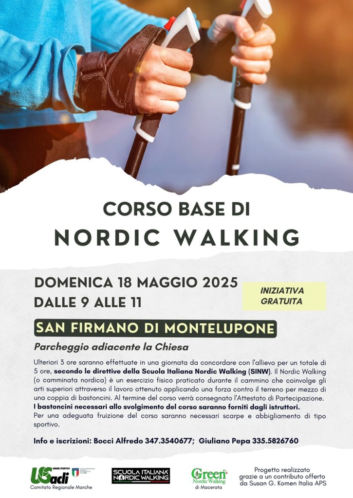 A San Firmano di Montelupone un corso base gratuito di Nordic Walking