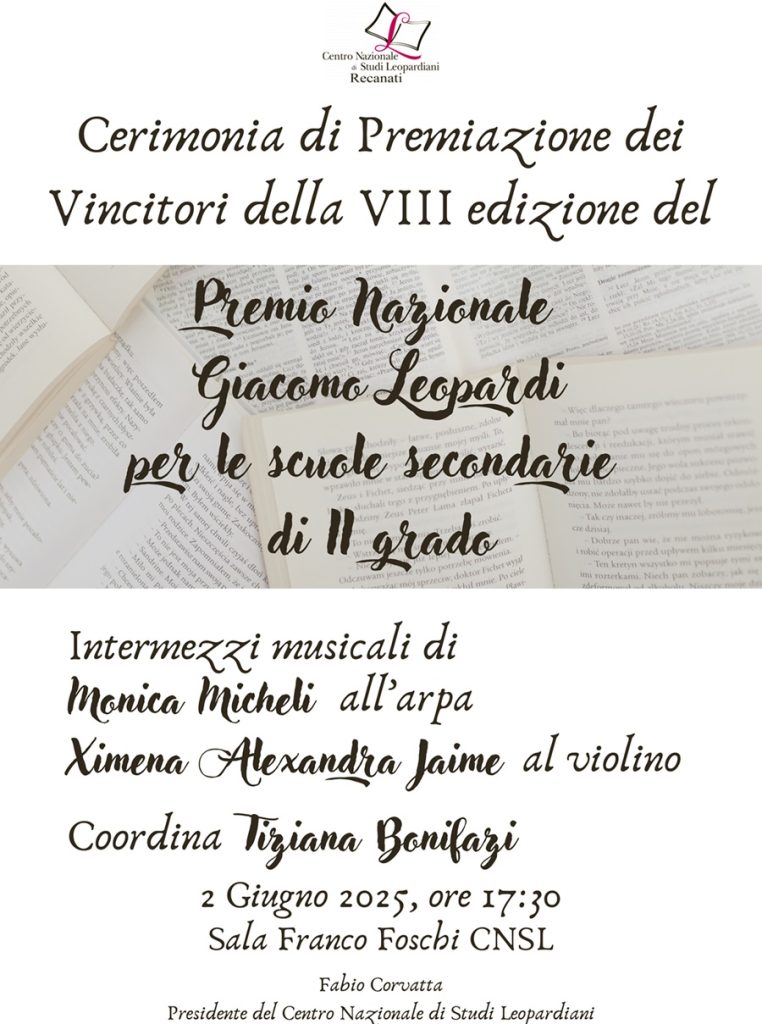Recanati. Cerimonia premiazione dell’8a edizione del Premio Leopardi indetto dal CNSL