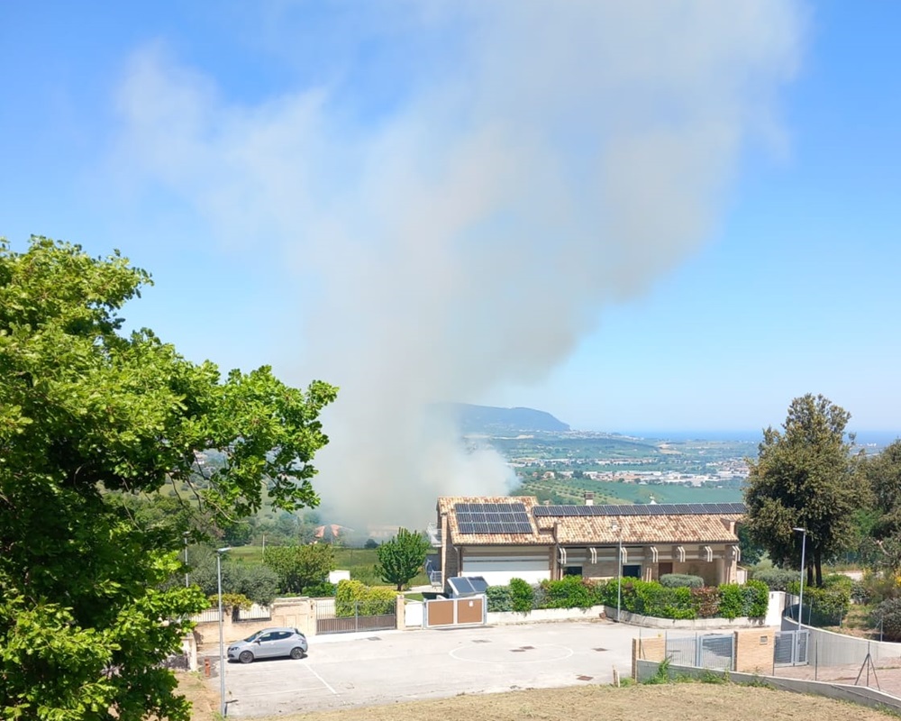 Recanati. Sterpaglie a fuoco in via Palatucci