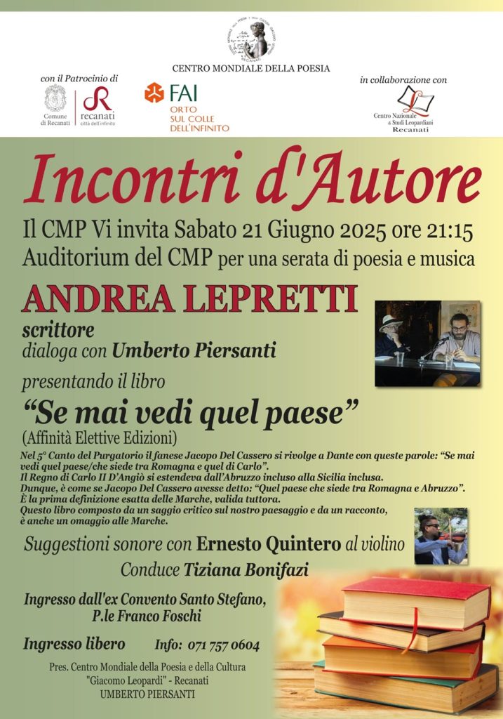 Per “Incontri d’autore” al Centro Mondiale della Poesia Andrea Lepretti