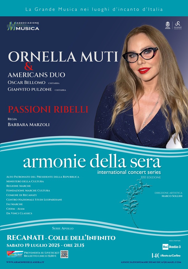 “Armonie della Sera” al Colle dell’Infinito a Recanati con Ornella Muti