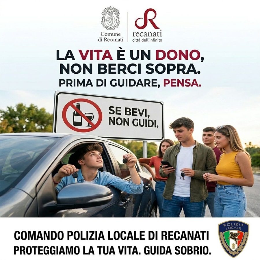Sicurezza stradale: al via a Recanati la campagna “La vita è un dono, non berci sopra”