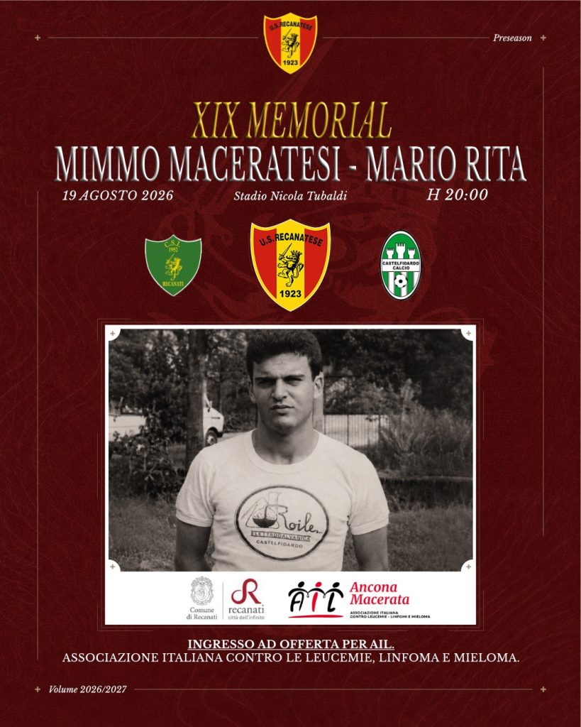 Mercoledì il Memorial Maurizio Maceratesi, calcio e solidarietà con Recanatese, Castelfidardo e CSi Recanati